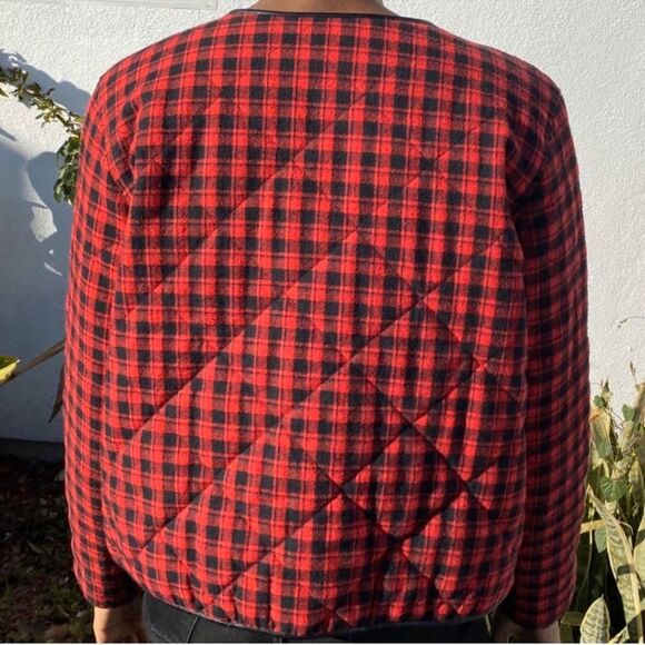 Quilted Plaid Red Black Check Plaid Jacket - Picture 2 of 12